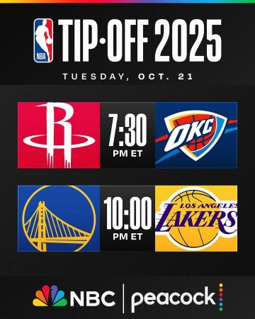 NBA官宣新赛季揭幕战:火箭VS雷霆 勇士VS湖人